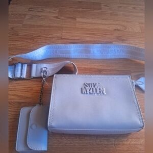 P. NEW Steve Madden Gray Purse, Long, Soft Crossbody Strap, Matching Wallet
